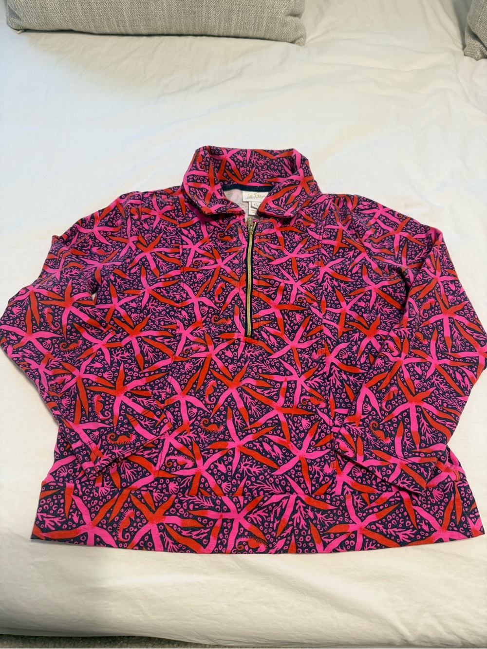Lilly Pulitzer Kids Vibrant Pink & Orange Starfish Print Half-Zip Pullover